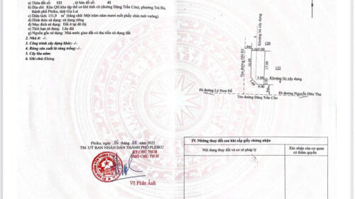 [Pleiku] LÔ GÓC 2 MẶT TIỀN 20x20m Full TC ĐẶNG TRẦN CÔN, CẮT LÝ NAM ĐẾ