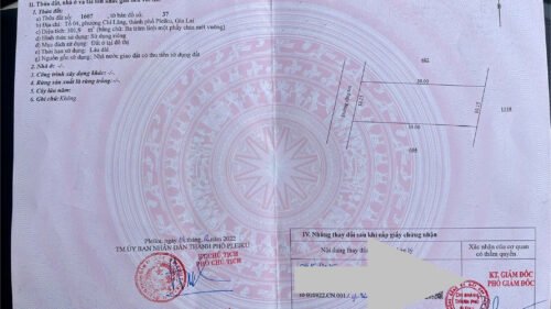 [Pleiku] ĐẤT HẺM LÝ CHÍNH THẮNG 10X30 FULL TC, 1 TỶ 420
